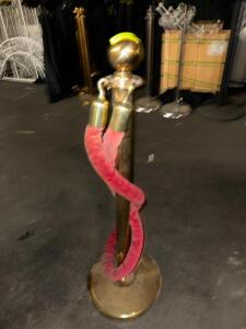 (5)- GOLD STATIONS W/ 6FT VELVET ROPES
