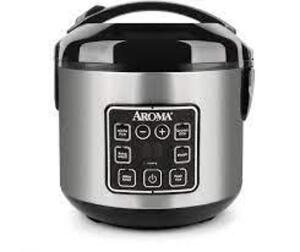 DESCRIPTION: (1) DIGITAL RICE COOKER BRAND/MODEL: AROMA HOUSEWARES INFORMATION: STAINLESS RETAIL$: $30.00 SIZE: 2 QT QTY: 1