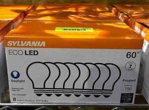 (3) 8CT BOXES OF 60W ECO LED DAYLIGHT LIGHT BULBS