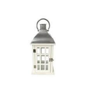 14 IN. WHITE WOOD AND STEEL OUTDOOR PATIO LANTERN