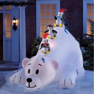 10 FT Lighted Polar Bear with Fishing Penguins