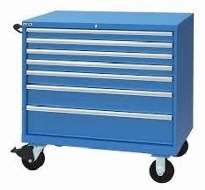 DESCRIPTION: (1) ROLLING TOOL BOX CABINET BRAND/MODEL: LISTA INFORMATION: BLUISH GREY, 7 DRAWER SIZE: 41" X 48" X 23" RETAIL$: $2835.99 EA QTY: 1
