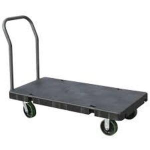DESCRIPTION: (1) PLATFORM TRUCK, REMOVABLE HANDLE BRAND/MODEL: AKRO-MILLS INFORMATION: BLACK, PLASTIC PLATFORM, STEEL FRAME RETAIL$: $673.94 EA QTY: 1