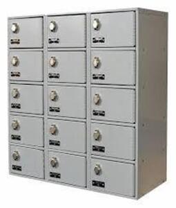 DESCRIPTION: (1) CELL PHONE LOCKER BRAND/MODEL: HALLOWELL #30LW06 INFORMATION: STEEL, 15 LOCKERS, 5 TIERS, 3 WIDE SIZE: 27" X 12" X 30-1/2" RETAIL$: $