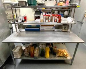 72" X 30" STAINLESS TABLE W/ TWO TIER RISER SHELF.