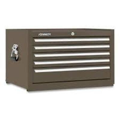DESCRIPTION: (1) TOP CHEST, TOOL STORAGE CABINET BRAND/MODEL: KENNEDY #2805XB INFORMATION: 5 DRAWER, BROWN, FULLY EXTENDED BALL BEARING SIZE: 29 IN W