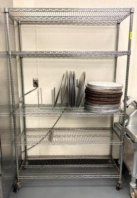 48" X 18" FIVE TIER WIRE SHELF - ON CASTERS.