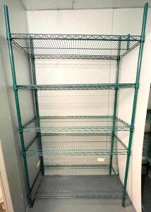 42" X 18" FIVE TIER COATED WIRE SHELVES.