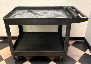 36" TWO TIER BLACK PLASTIC UTILITY CART.