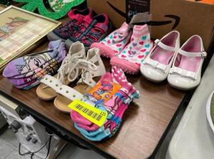 ASSORTMENT OF KIDS SHOES AND SOCKS IN VERY GOOD OR NEW CONDITION