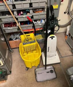 ASSORTED CLEANING SUPPLIES - VACUUMS, MOP BUCKET