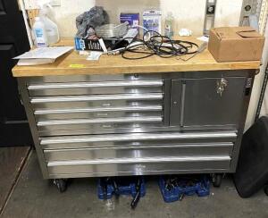 48" X 19" X 37" STAINLESS SIX DRAWER TOOL CHEST W/ BUTCHER BLOCK TOP