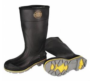 DESCRIPTION: (1) RUBBER BOOT BRAND/MODEL: HONEYWELL SERVUS/75109-9 INFORMATION: BLACK/STEEL TOE RETAIL$: 48.31 SIZE: SIZE: 9 QTY: 1