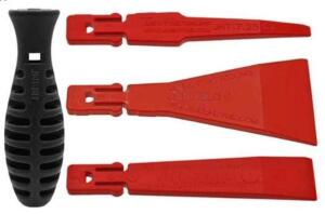 DESCRIPTION: (4) TOOL SCRAPPER BRAND/MODEL: JNT/JNT-TKC INFORMATION: RED & BLACK RETAIL$: 22.50 EACH SIZE: 1/4"SCRAPER TIPS X 1"SCRAPER TIPS X 2"SCRAP