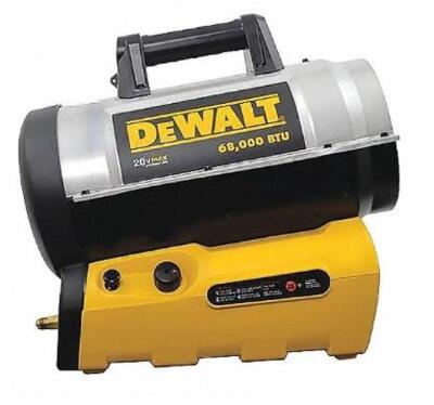 DESCRIPTION: (1) GAS TORPEDO HEATER BRAND/MODEL: DEWALT/DXH70CFA INFORMATION: 68,000 BTUH/HEATING AREA: 1,700 SQ-FT RETAIL$: 248.51 SIZE: 17-1/4"H X 2