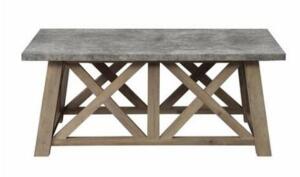 DESCRIPTION: (1) MODERN FARMHOUSE COFFEE TABLE BRAND/MODEL: BETTER HOME & GARDEN/BH17-084-099-99 INFORMATION: RUSTIC GRAY RETAIL$: 125.00 SIZE: 42"L X