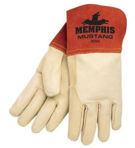 DESCRIPTION: (3) LEATHER GLOVES BRAND/MODEL: MEMPHIS MUSTANG/4950 INFORMATION: WHITE & BROWN/COWHIDE RETAIL$: 11.75 EACH SIZE: SMALL QTY: 3