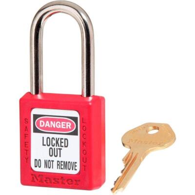 DESCRIPTION: (6) LOCKOUT PADLOCKS BRAND/MODEL: MASTER LOCK/410MKW417REDLZ2 INFORMATION: RED/THERMOPLASTIC RETAIL$: 15.94 EACH SIZE: 1-3/4"H X 1-1/2"W