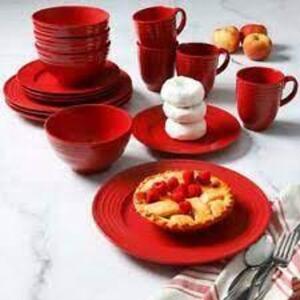 DESCRIPTION: (1) DINNERWARE SET 16 PIECE BRAND/MODEL: PIONEER WOMAN #97532.16R INFORMATION: RED RETAIL$: $50.00 QTY: 1