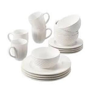 DESCRIPTION: (1) MODERN FARMHOUSE DINNERWARE SET BRAND/MODEL: BETTER HOMES AND GARDEN RETAIL$: $50.00 SIZE: 16 PIECE QTY: 1