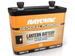 DESCRIPTION: (6) GENERAL PURPOSE LANTERN BATTERY BRAND/MODEL: RAYOVAC RETAIL$: $7.69 EA SIZE: 6V -918C QTY: 6