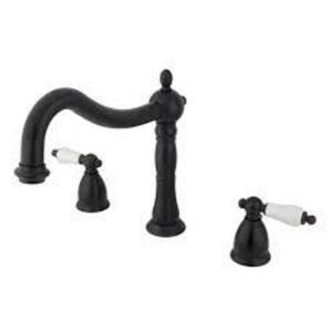 DESCRIPTION: (1) DECK MOUNTED ROMAN TUB FILLER BRAND/MODEL: KINGSTON BRASS #KS1345PL INFORMATION: BLACK RETAIL$: $369.86 QTY: 1