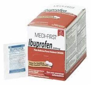 DESCRIPTION: (2) BOXES OF (100) PACKS OF (2) REGULAR STRENGTH IBUPROFEN BRAND/MODEL: MEDI-FIRST #3NNW6 RETAIL$: $12.32 EA SIZE: 200 MG QTY: 2