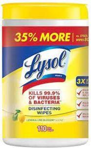 DESCRIPTION: (3) CONTAINERS OF (110) WET WIPES BRAND/MODEL: LYSOL INFORMATION: LEMON LIME BLOSSOM SCENT RETAIL$: $15.00 EA SIZE: 1 LB QTY: 3