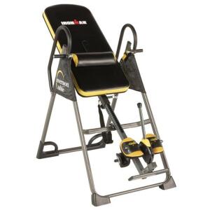 DESCRIPTION: GRAVITY 5000 INVERSION TABLE WITH NO PINCH AIRSOFT ANKLE HOLDERS AND SURE LOCK RATCHET SYSTEM BRAND/MODEL: IRONMAN 5406 RETAIL$: $236.03