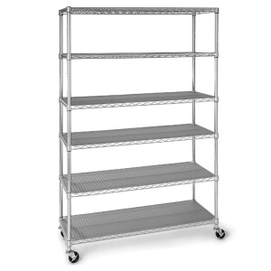 DESCRIPTION: 6-TIER NSF STEEL WIRE SHELVING WITH CASTERS BRAND/MODEL: MEMBERS MARK RETAIL$: $99.98 SIZE: 47.5"X18"X72" QTY: 1