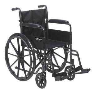 DESCRIPTION: SILVER SPORT 1 WHEELCHAIR WITH FULL ARMS AND SWING AWAY REMOVABLE FOOTREST BRAND/MODEL: DRIVE RETAIL$: $156.90 QTY: 1
