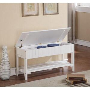 DESCRIPTION: SOLID WOOD STORAGE SHOE BENCH WITH OPEN TOP BRAND/MODEL: ROUNDHILL FURNITURE RETAIL$: $55.58 SIZE: 35.5"X13"X18" QTY: 1