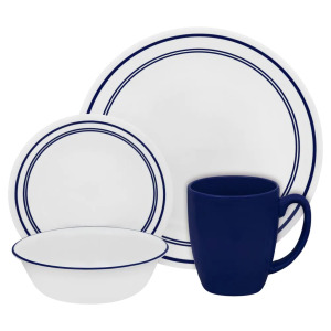 DESCRIPTION: 16PC CASUAL CAFE BLUE GLASS DINNERWARE SET BRAND/MODEL: CORELLE RETAIL$: $34.98 QTY: 1