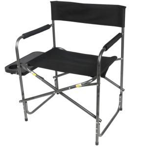 DESCRIPTION: DIRECTORS CHAIR WITH SIDE TABLE IN BLACK BRAND/MODEL: OZARK TRAIL RETAIL$: $25.00 QTY: 1