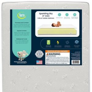 DESCRIPTION: SPARKLING SKY 4" MINI PORTABLE DUAL SIDED BABY CRIB MATTRESS BRAND/MODEL: SERTA RETAIL$: $49.99 QTY: 1