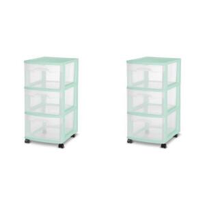 DESCRIPTION: 2CT SET OF 3-DRAWER PLASTIC STORAGE CARTS IN MINT BRAND/MODEL: STERILITE RETAIL$: $31.98 SIZE: 14-1/2"X12-5/8"X25-5/8" QTY: 1