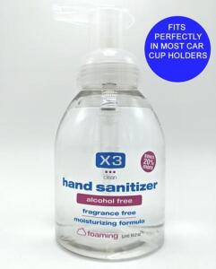 DESCRIPTION: (6) 10.2 OZ. BOTTLES OF FOAMING ALCOHOL FREE HAND SANITIZER BRAND/MODEL: X3 CLEAN RETAIL$: $4.95 EACH QTY: 6