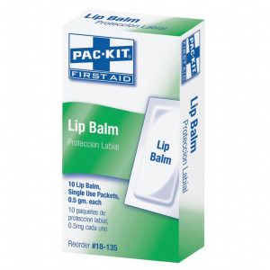 DESCRIPTION: (6) 10CT BOXES OF WRAPPED PAKET LIP BALM BRAND/MODEL: FIRST AID ONLY RETAIL$: $3.48 EACH QTY: 6