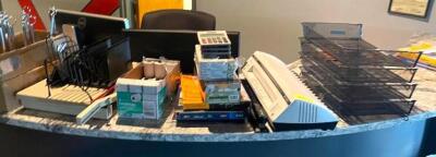 DESCRIPTION: LARGE ASSORTMENT OF OFFICE SUPPLIES AS SHOWN LOCATION: CORNER BAR QTY: 1