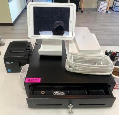 SQUARE CASH REGISTER SYSTEM W/ TABLET, CASH DRAWER, AND PRINTER