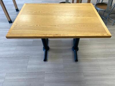 42" X 30" WOODEN TABLE TOP W/ DOUBLE PEDESTAL BASE.