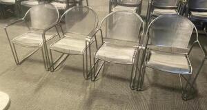 (8) METAL PATIO CHAIRS W/ MESH SEATS ABD BACKS - STACKABLE