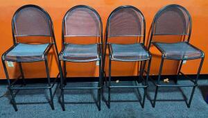 (4) 30" METAL BAR STOOLS W/ MESH SEATS AND BACKS.