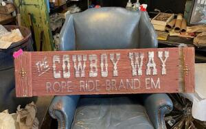 47" X 12" COWBOY SIGN, WOOD